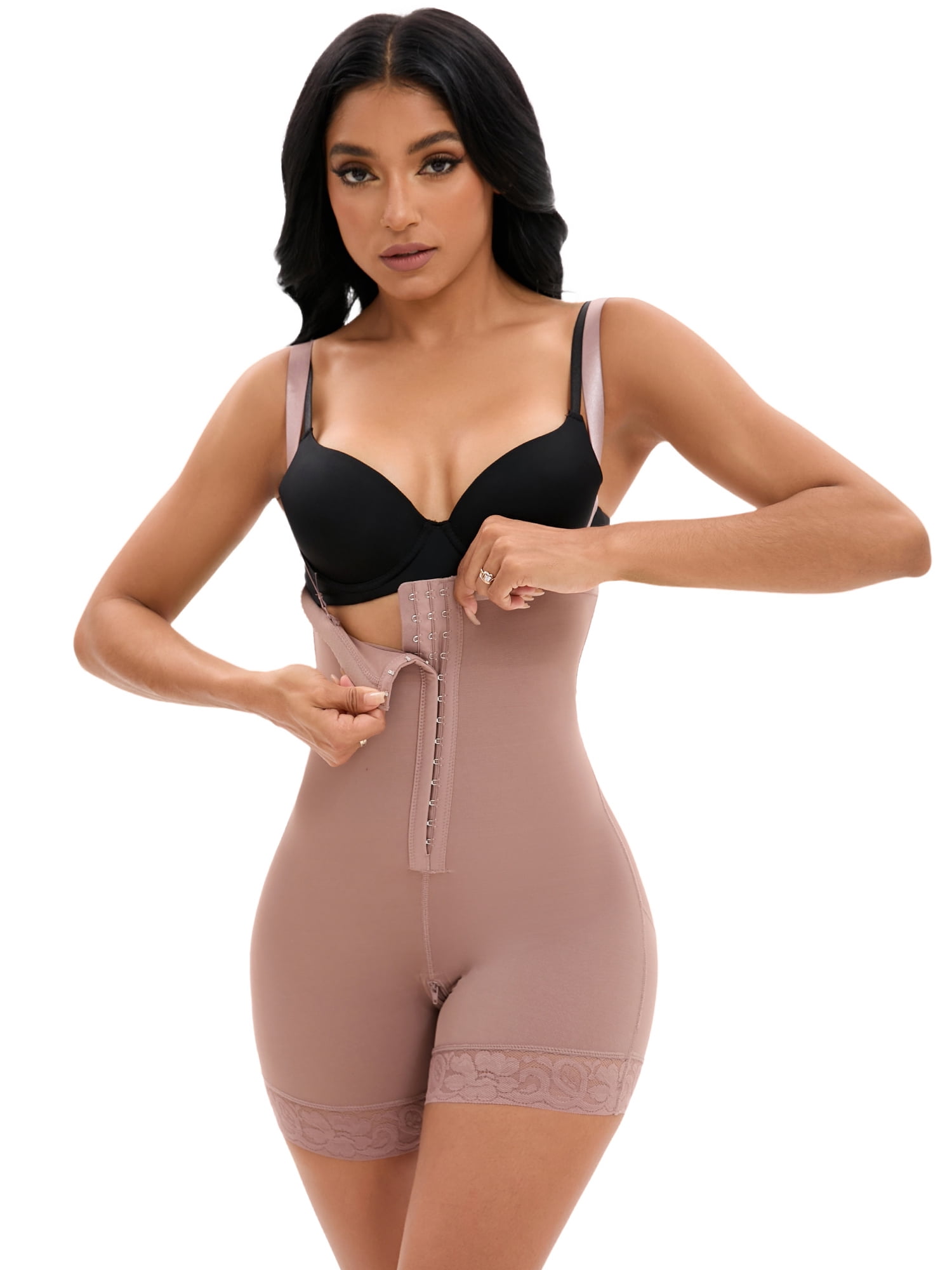 DARING DIVA Women's Cami Front Hook Thigh Slimmers Shapewear Bodysuits Dark Purple S