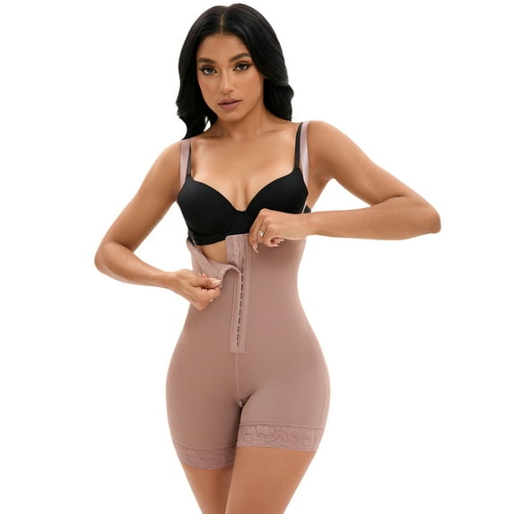 DARING DIVA Women's Cami Front Hook Thigh Slimmers Shapewear Bodysuits Dark Purple S
