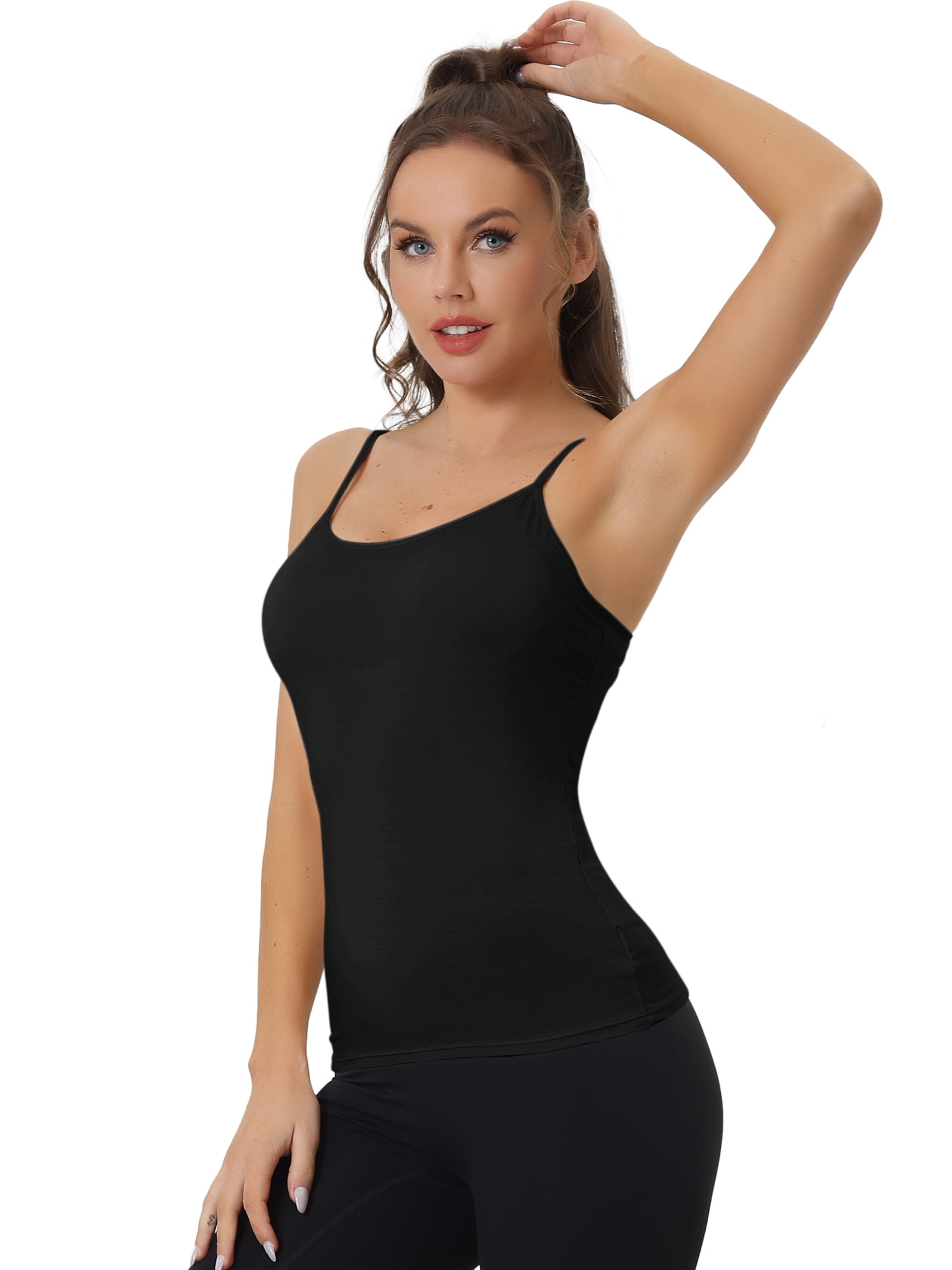 DARING DIVA Women's Built-in Bra Padded Adjustable Spaghetti Strap Camisole L Black