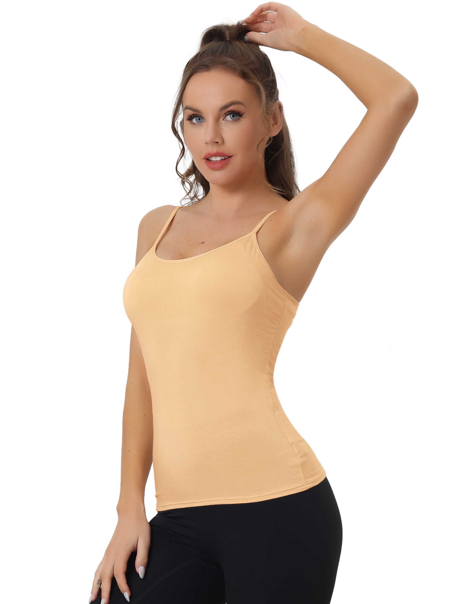 DARING DIVA Women's Built-in Bra Padded Adjustable Spaghetti Strap Camisole M Beige