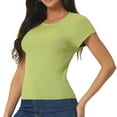 thumbnail image 1 of Unique Bargains Women's Cap Sleeve Knit T Shirts Crewneck Basic Tops Solid Blouse L Olive, 1 of 6