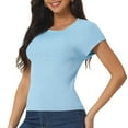 thumbnail image 1 of Unique Bargains Women's Cap Sleeve Knit T Shirts Crewneck Basic Tops Solid Blouse M Light Blue, 1 of 6