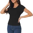 thumbnail image 1 of Unique Bargains Women's Cap Sleeve Knit T Shirts Crewneck Basic Tops Solid Blouse S Black, 1 of 6