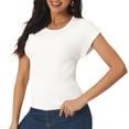 thumbnail image 1 of Unique Bargains Women's Cap Sleeve Knit T Shirts Crewneck Basic Tops Solid Blouse S White, 1 of 6