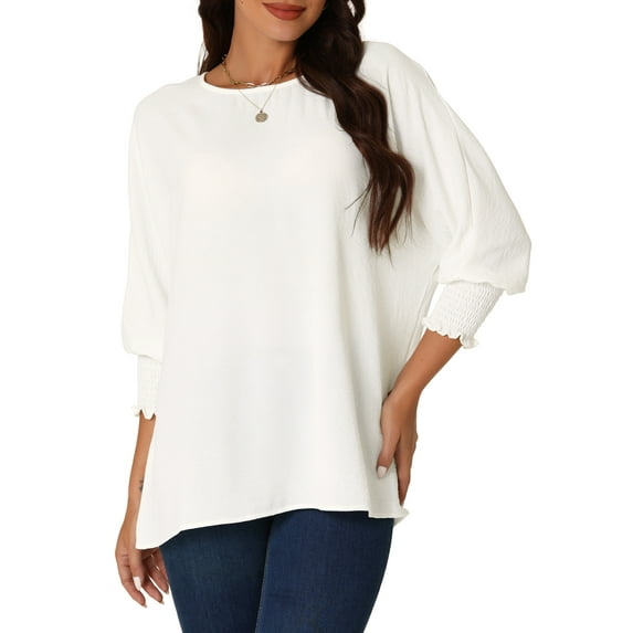 Unique Bargains Women's Casual 3/4 Sleeve Dolman Tops Crew Neck Shirts