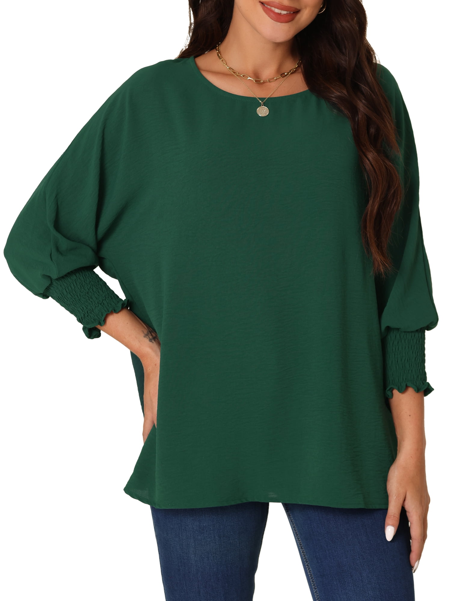 Unique Bargains Women's Casual 3/4 Sleeve Dolman Tops Crew Neck Shirts