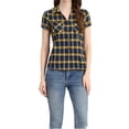 thumbnail image 1 of Unique Bargains Women's Casual Boyfriend Plaid Button Down Flannel Shirt S Blue Yellow, 1 of 6