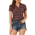 thumbnail image 1 of Unique Bargains Women's Casual Boyfriend Plaid Button Down Flannel Shirt XS Burgundy, 1 of 8