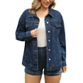thumbnail image 1 of Unique Bargains Women's Casual Denim Jacket with Oversized Pockets S Dark Blue, 1 of 7