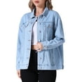 thumbnail image 1 of Unique Bargains Women's Casual Denim Jacket with Oversized Pockets XL Light Blue, 1 of 7