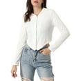 thumbnail image 1 of Unique Bargains Women's Casual Hoodie Zip Up Long Sleeve Lightweight Textured Crop Jacket XS White, 1 of 6