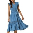 thumbnail image 1 of DARING DIVA V Neck Cap Sleeve A Line Summer Midi Dress XS Blue, 1 of 6