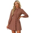 thumbnail image 1 of Unique Bargains Women's Check Ruffle Neck Button Down Long Sleeve A-Line Dresses XL Beige Red, 1 of 6