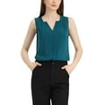 thumbnail image 1 of Unique Bargains Women's Chiffon V Neck Sleeveless Blouse Tops Office Work Shirts XL Peacock Blue, 1 of 6