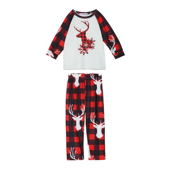 Unique Bargains Women's Christmas Deer Tee and Plaid Pants Family Pajama Sleepwear Sets