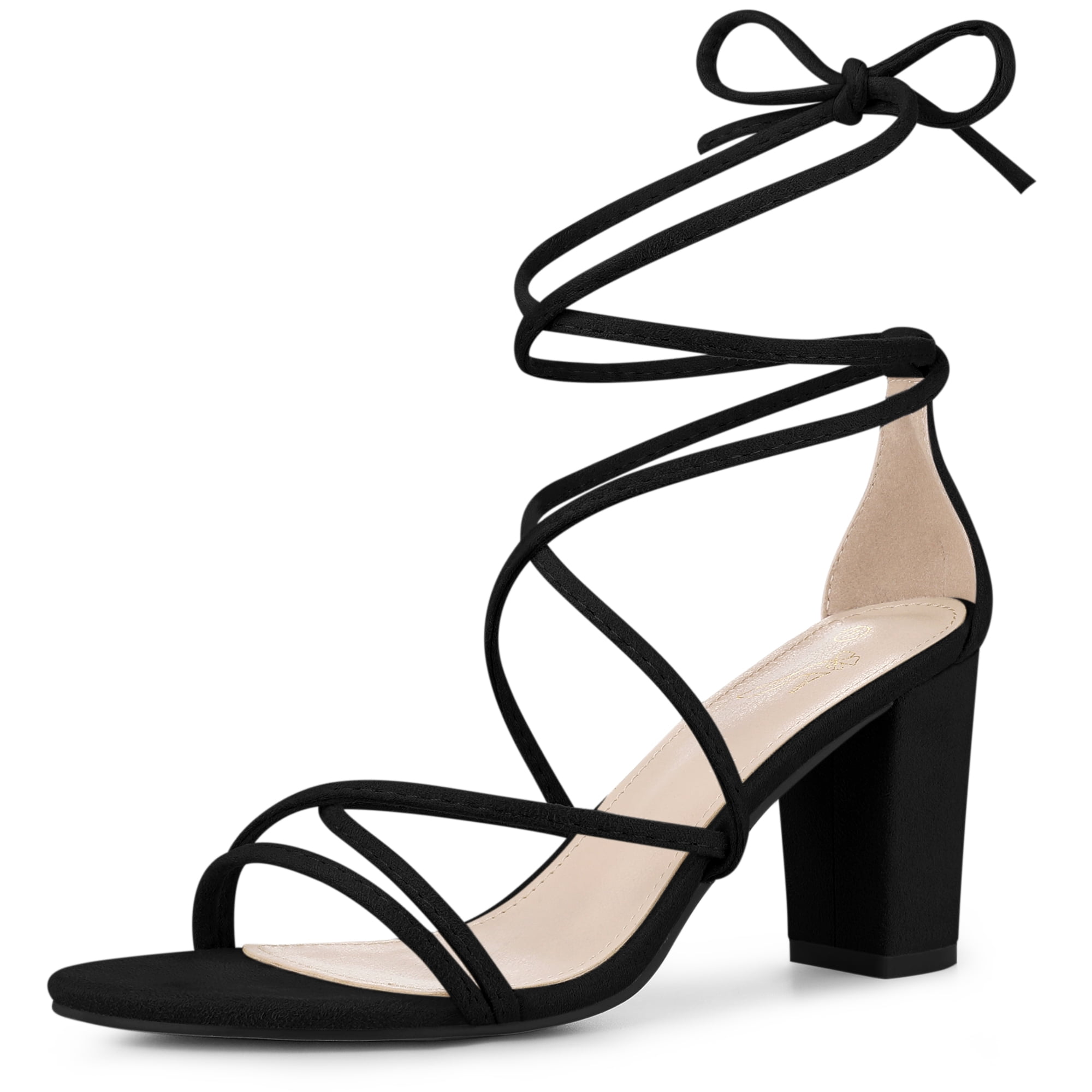 Unique Bargains Women's Chunky Heels Strappy Lace Up Sandals