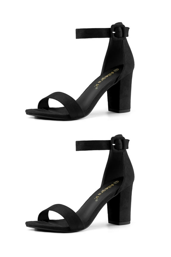 Women's Chunky High Heel Ankle Strap Sandals 2 Packs Black 9