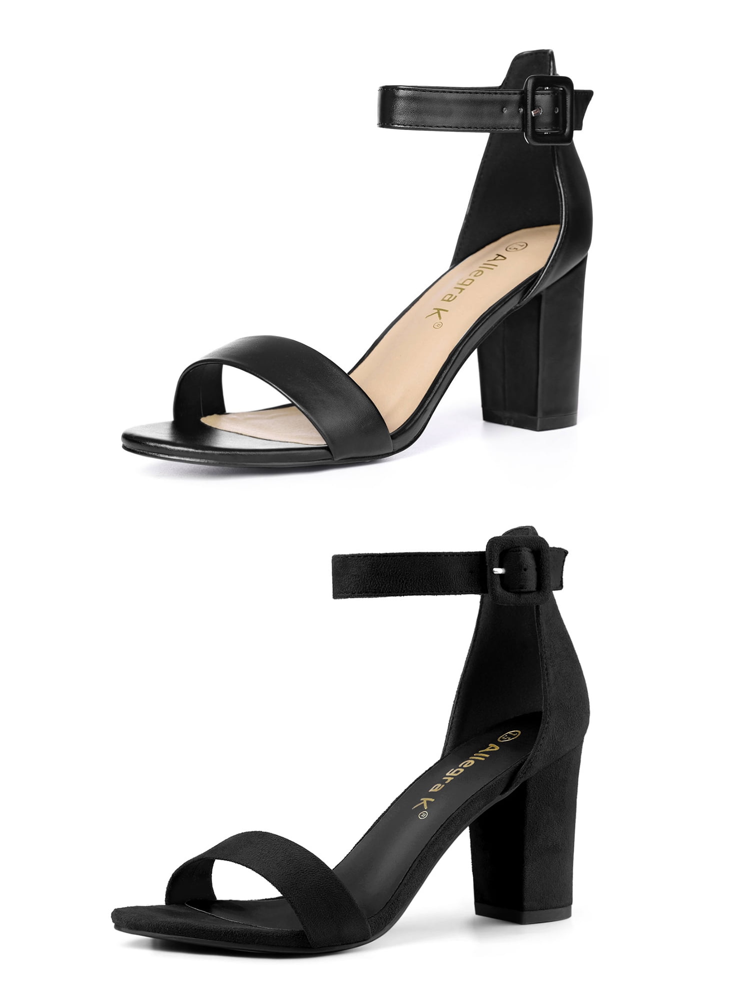 Unique Bargains Women's Chunky High Heel Ankle Strap Sandals 2 Packs Black-pu Black 6