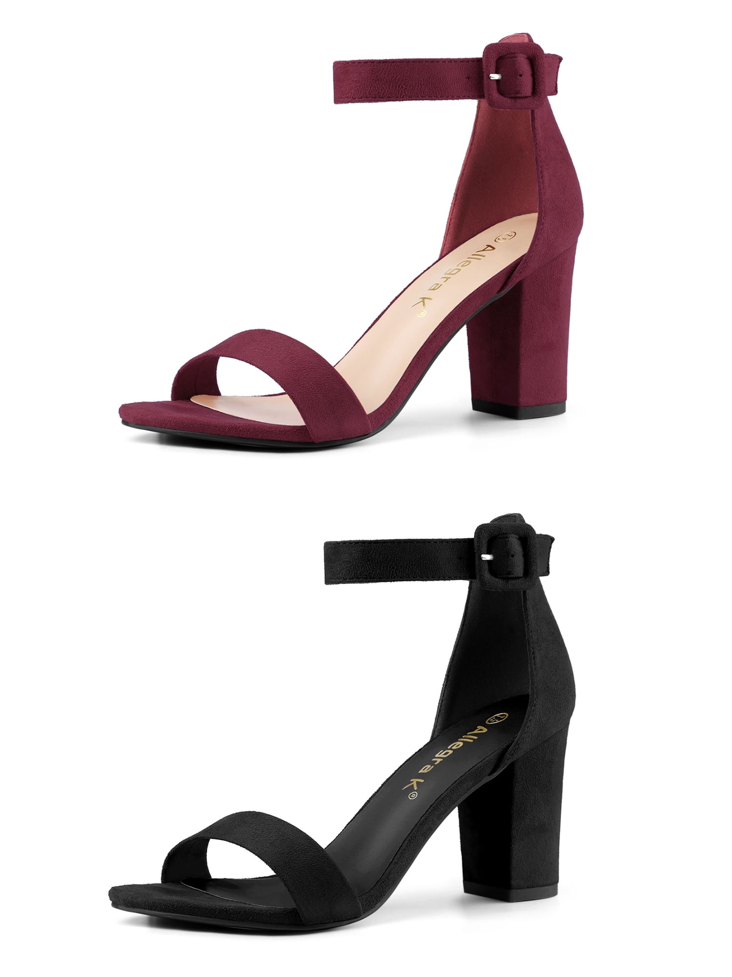 Unique Bargains Women's Chunky High Heel Ankle Strap Sandals 2 Packs Burgundy Black 6