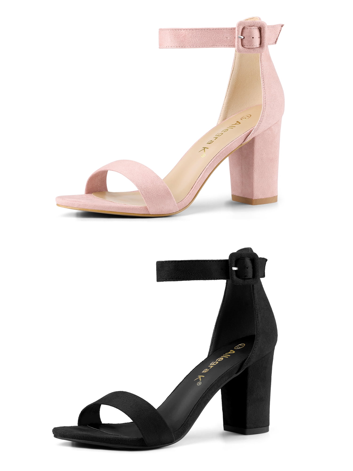 Unique Bargains Women's Chunky High Heel Ankle Strap Sandals 2 Packs Light Pink Black 9