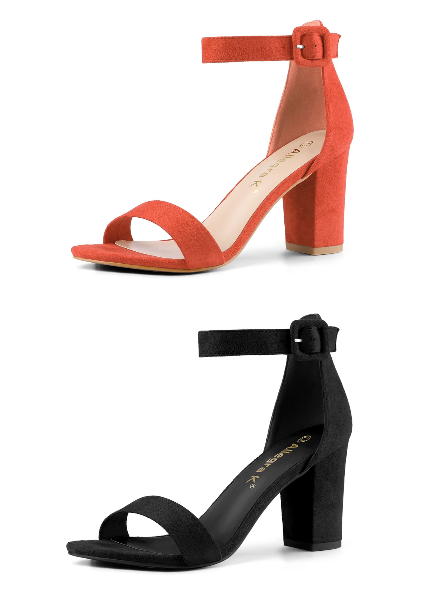 Unique Bargains Women's Chunky High Heel Ankle Strap Sandals 2 Packs Orange Black 8.5