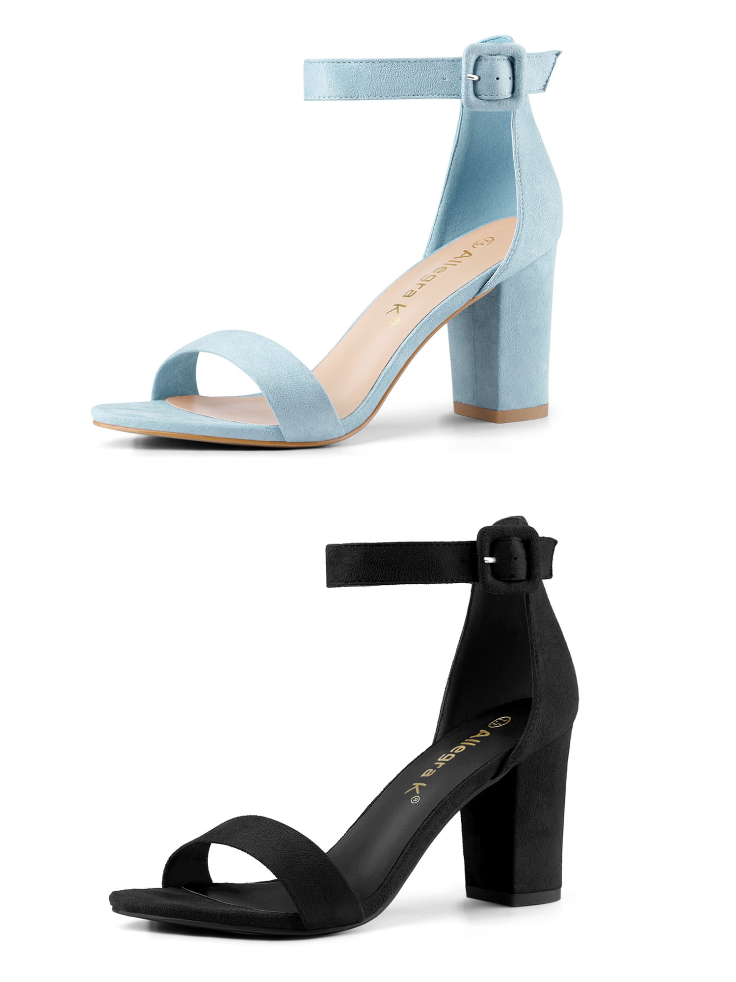 Unique Bargains Women's Chunky High Heel Ankle Strap Sandals 2 Packs Sky Blue Black 10