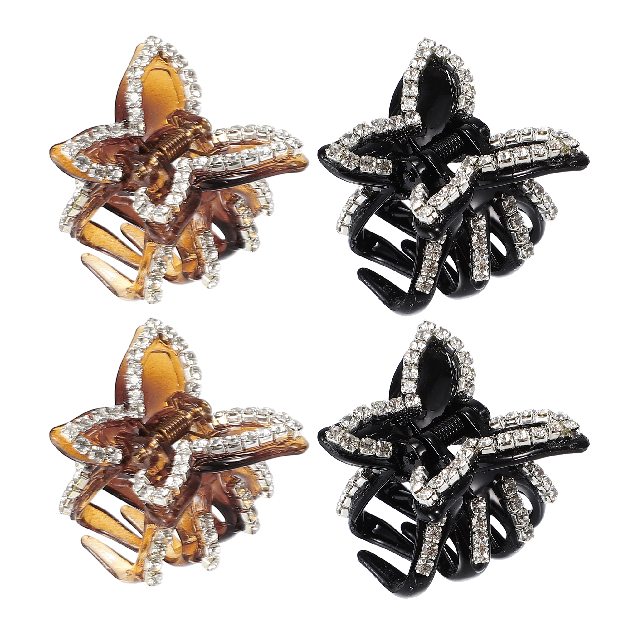 NOMADIC NOOK Women's Classic Bow Rhinestones Hair Clips 1.42"x1.18"x1.02" Brown Black 4 Pcs