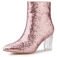 thumbnail image 1 of Unique Bargains Women's Clear Block Heel Glitter Prom Ankle Booties Rose Gold 6.5, 1 of 7