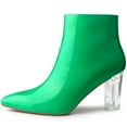 thumbnail image 1 of Unique Bargains Women's Clear Heel Pointy Toe Chunky Heel Ankle Boots Grass Green 7, 1 of 6