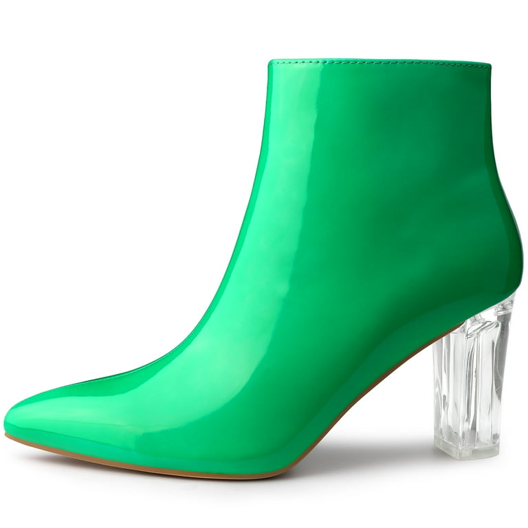 Unique Bargains Women s Clear Heel Pointy Toe Chunky Heel Ankle Boots Grass Green 7