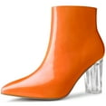 thumbnail image 1 of Unique Bargains Women's Clear Heel Pointy Toe Chunky Heel Ankle Boots Orange 6.5, 1 of 7