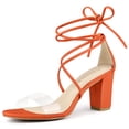 thumbnail image 1 of Unique Bargains Women's Clear Strap Block Heel Lace Up Heels Sandals, 1 of 7