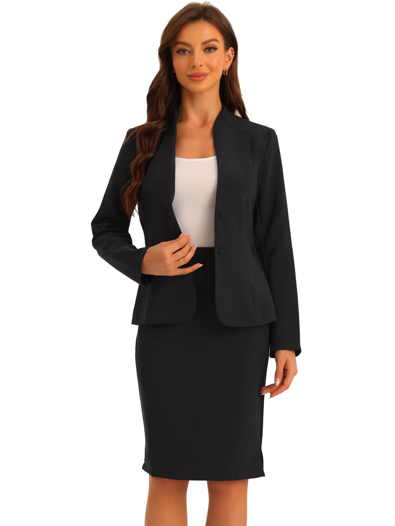 DARING DIVA Women's 2-Piece Business Blazer Pencil Skirt Suit Set M Black