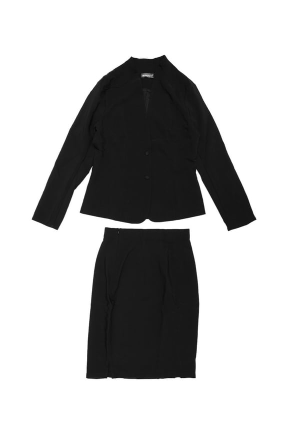 Unique Bargains Women's Collarless Blazer and Formal Pencil 2pc Skirt Suit Sets S Black
