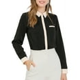 thumbnail image 1 of Unique Bargains Women's Color Block Button Down Long Sleeve Work Shirt XS Black, 1 of 7