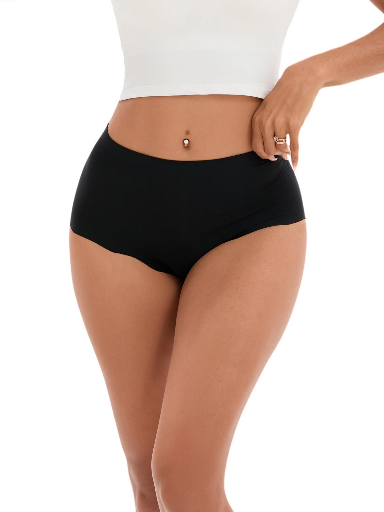 Unique Bargains Women's Comfort Full-Coverage Panties Wave Trim No Trace Briefs M Black