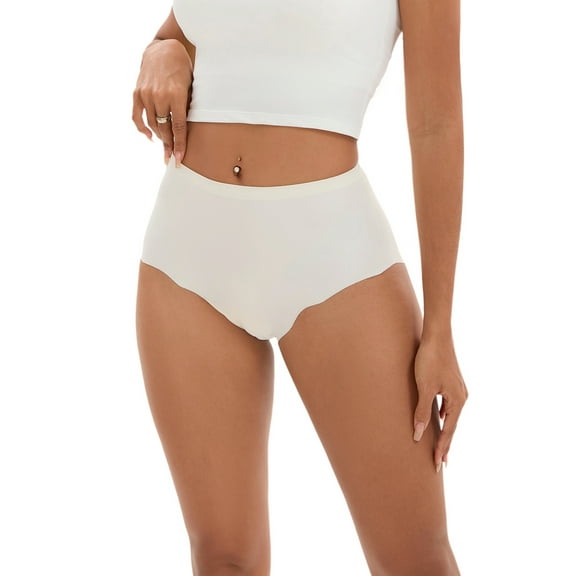 Unique Bargains Women's Comfort Full-Coverage Panties Wave Trim No Trace Briefs S White