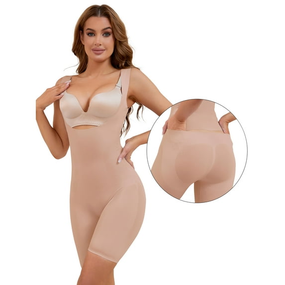 Unique Bargains Women's Comfort Thigh Slimmers No Trace Shaperwear Bodysuit L Light Pink