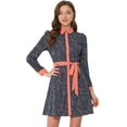 thumbnail image 1 of Unique Bargains Women's Contrast Collar Button Front Vintage Floral Shirt Dresses S Dark Blue, 1 of 5