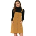 thumbnail image 1 of Unique Bargains Women's Corduroy Straps Pinafore Button Decor Overall Dress XS Mustard, 1 of 6