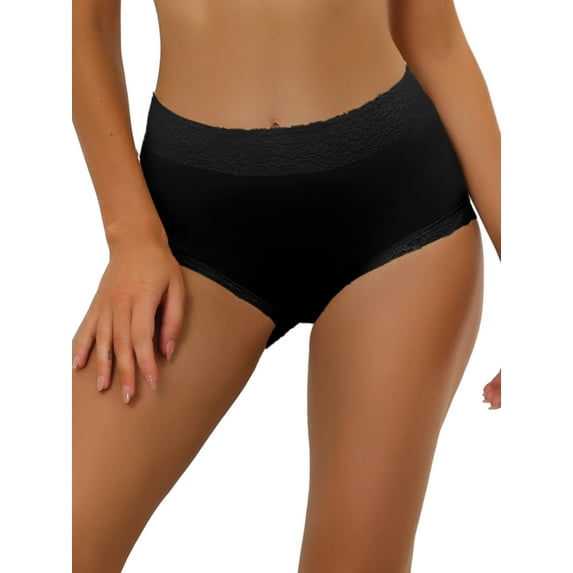 DARING DIVA Women's Cotton High-Lace Trim Tummy Full Coverage Brief Panties L Black