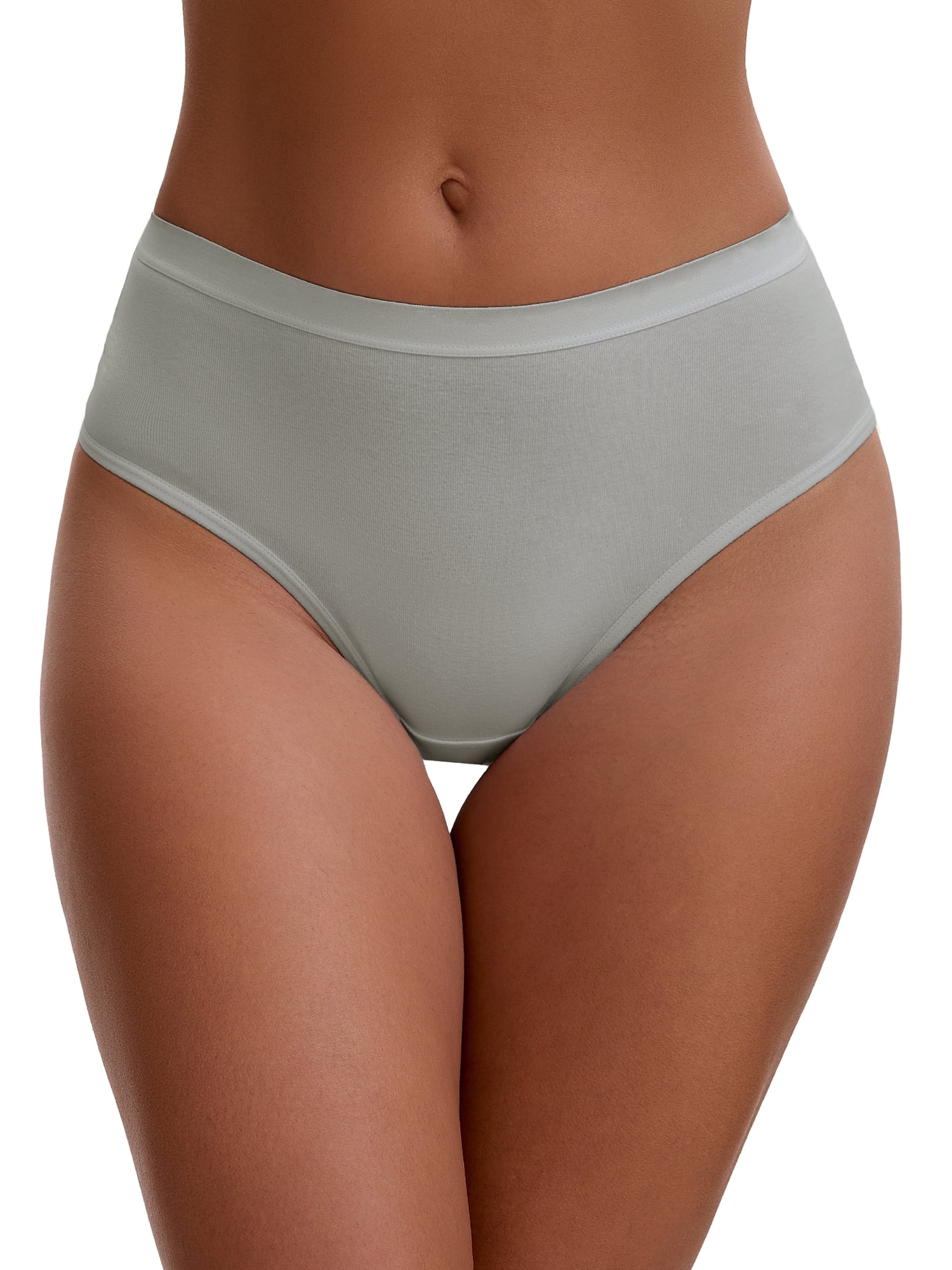 Unique Bargains Women's Cotton High Waist Bright Trim Briefs L Gray