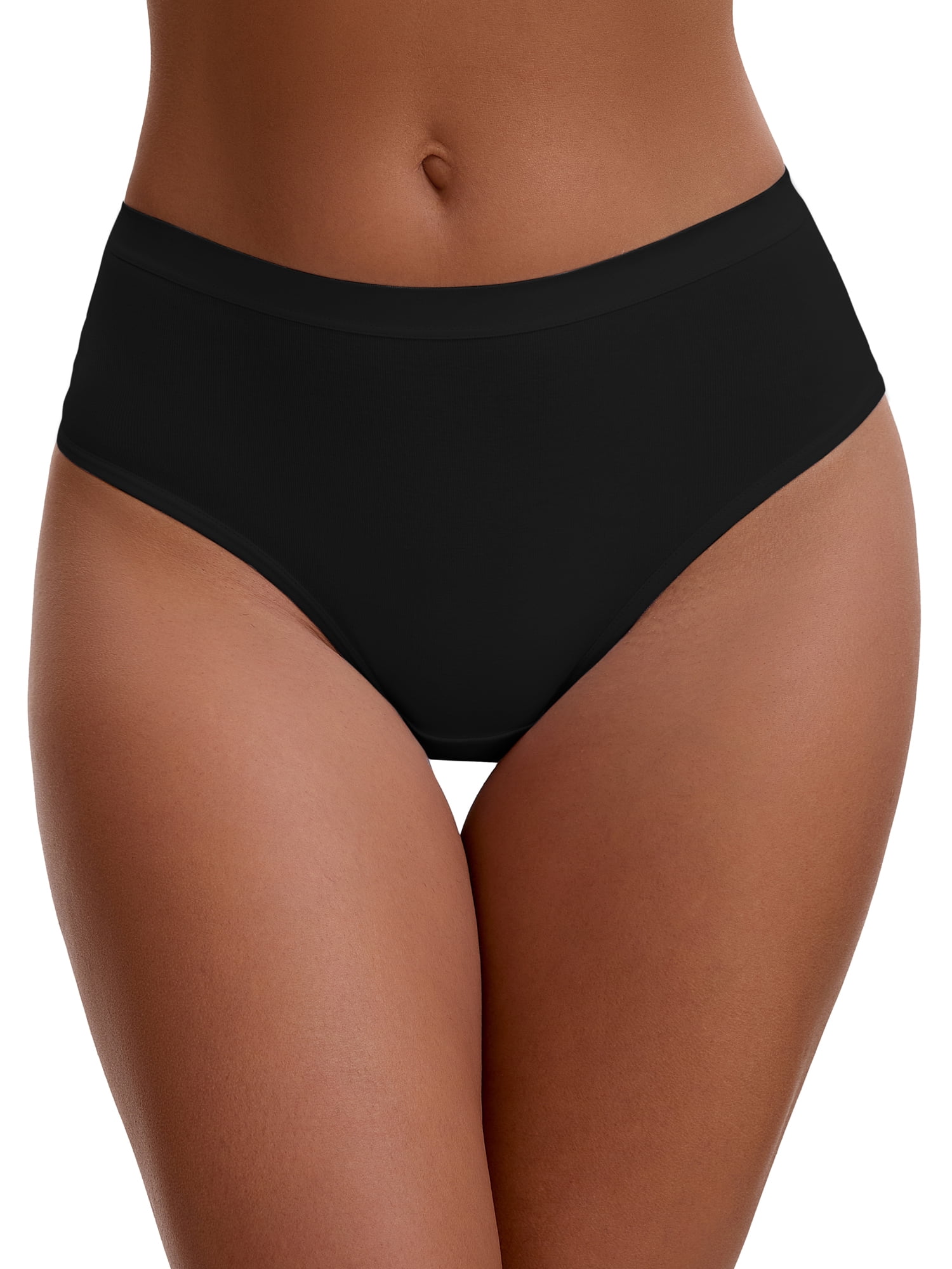 Unique Bargains Women's Cotton High Waist Bright Trim Briefs M Black