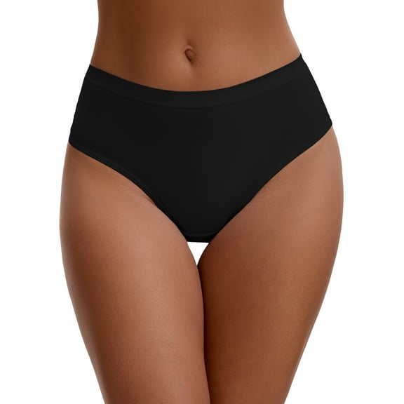 Unique Bargains Women's Cotton High Waist Bright Trim Briefs M Black