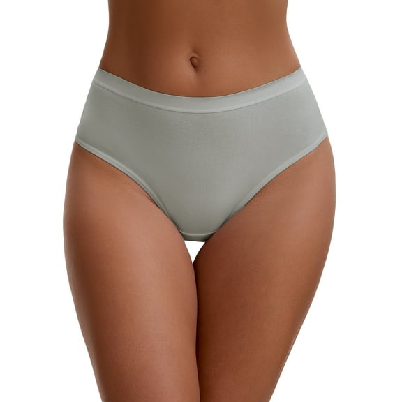 Unique Bargains Women's Cotton High Waist Bright Trim Briefs M Gray
