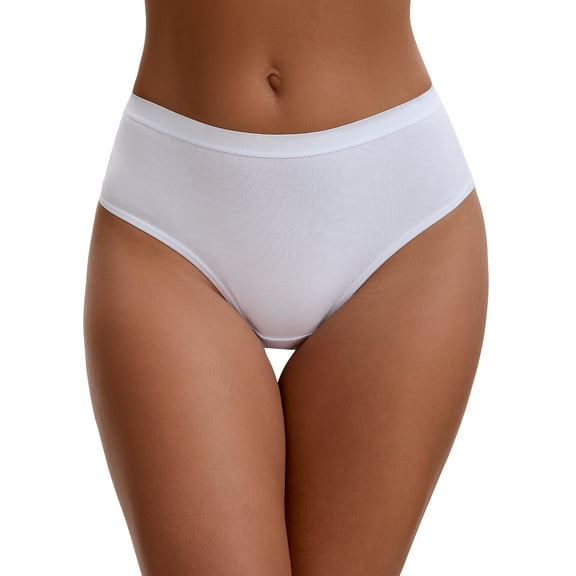 Unique Bargains Women's Cotton High Waist Bright Trim Briefs M White