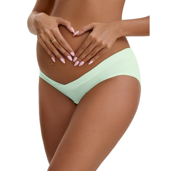 Unique Bargains Women's Cotton Low Waist Under the Bump Maternity Briefs XL Light Green