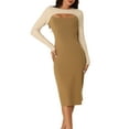 thumbnail image 1 of DARING DIVA Crew Neck Stretch Cutout Midi Sweater Dress XL Beige-Khaki, 1 of 6