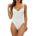 thumbnail image 1 of Unique Bargains Women's Deep V Neck Leotard Bodysuit Tummy Thong Full Shapewear M White, 1 of 6