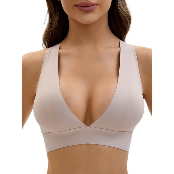 Unique Bargains Women's Deep V Wirefree Comfortable Plunge Bras S Khaki